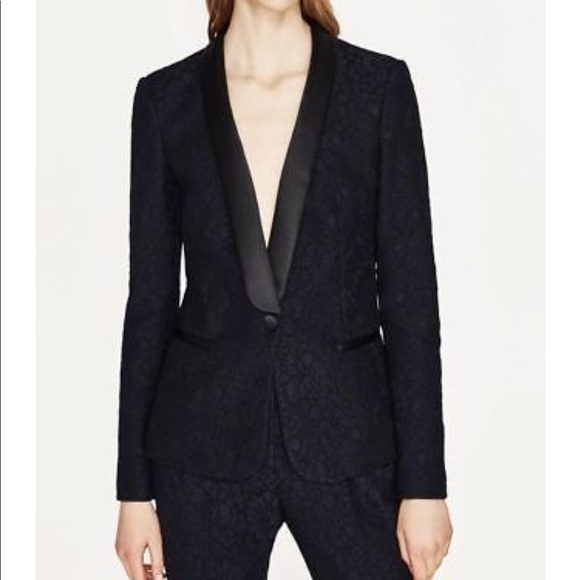 Zara Jackets & Blazers - NWT Zara Navy Blue Lace Black Trim Tuxedo Jacket